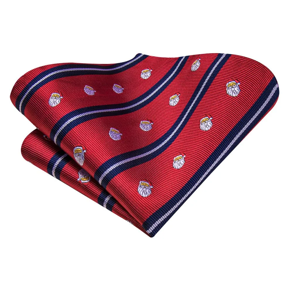 Ties2you Red Blue Striped Christmas Santa Claus Necktie Square Cufflinks Set