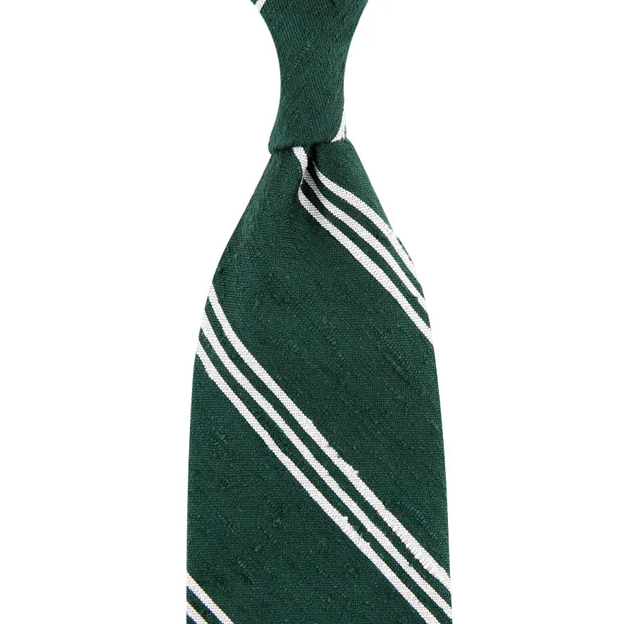 Triple Bar Shantung Silk Tie - Forest - Hand-Rolled