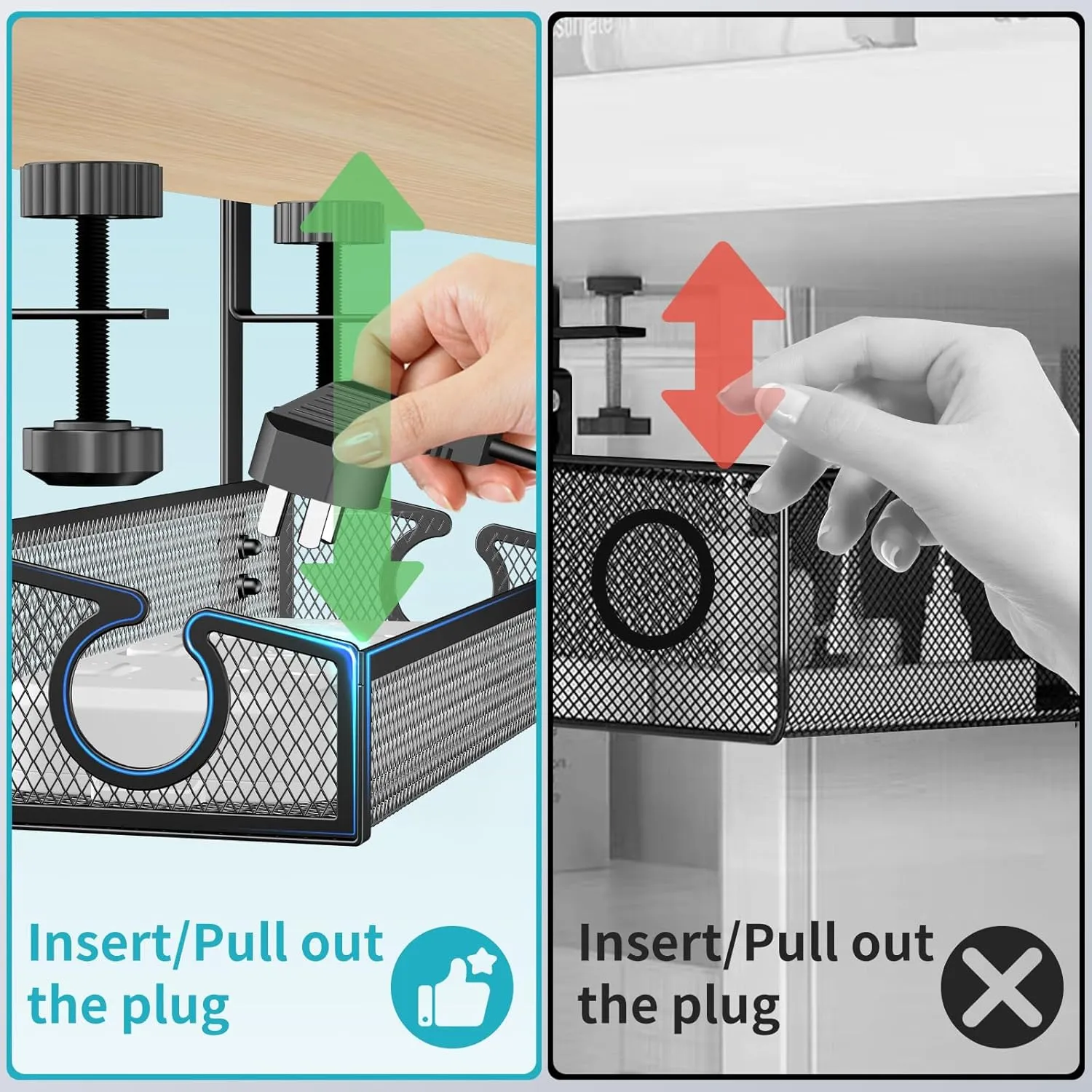 Under Desk Cable Tray - Black, No Drill Cable Organizer with Clamp for Wire Management, PC Cord Organizer & Workspace Accessories (2 Pack)
