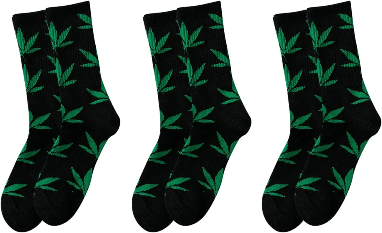 UTTPLL Winter Socks for Men Women Marijuana Weed Leaf Printed Cotton Crew Boot Scoks Maple Leaf Athletic Hiking Socks
