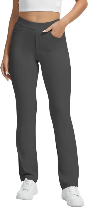 VIMPEP Womens Soft Feeling Straight Yoga Pants Pull On Tuck Line Stretchy Dress Pants for Business Casual Petite/Regular 106