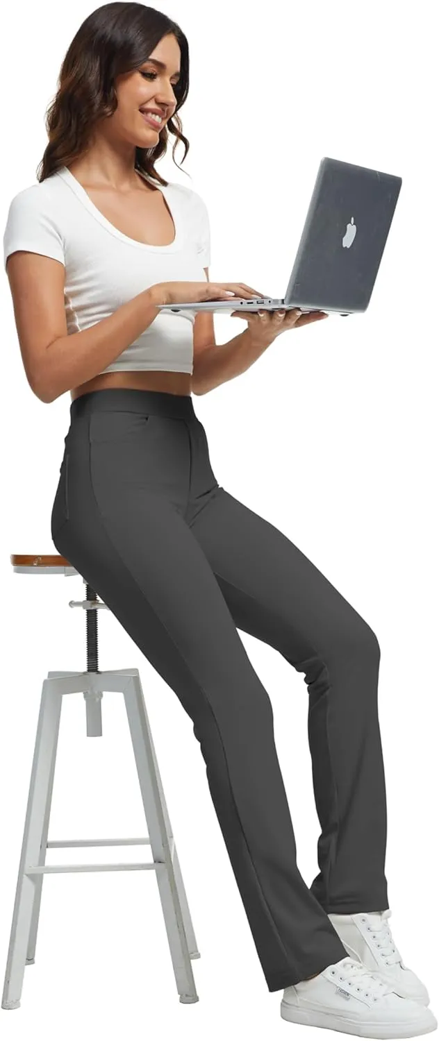 VIMPEP Womens Soft Feeling Straight Yoga Pants Pull On Tuck Line Stretchy Dress Pants for Business Casual Petite/Regular 106