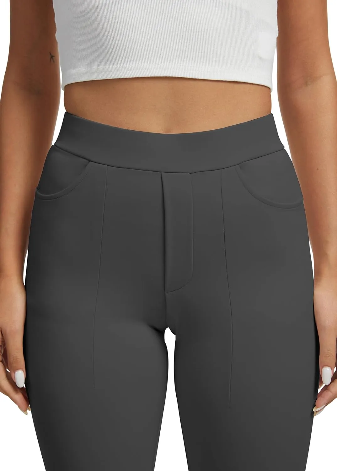 VIMPEP Womens Soft Feeling Straight Yoga Pants Pull On Tuck Line Stretchy Dress Pants for Business Casual Petite/Regular 106