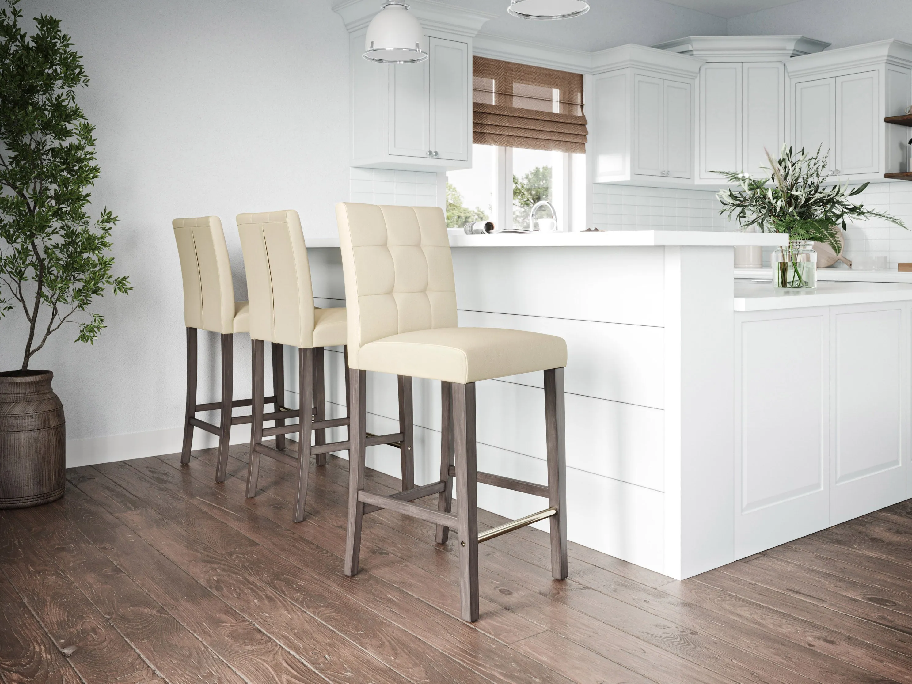 Warm White Vegan Leather Bar Height Stool