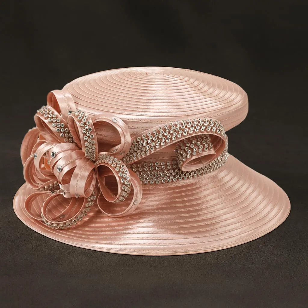 Women Satin Dress Church Derby Hats w/Rhinestones - Elegant Headwear for Special Occasions