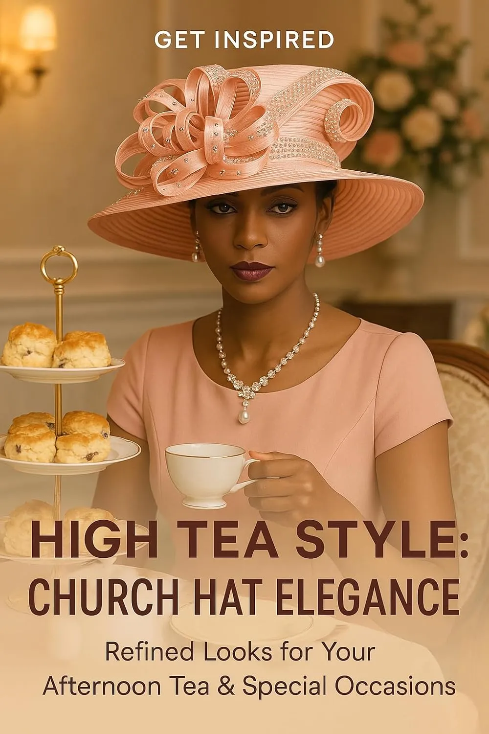 Women Satin Dress Church Derby Hats w/Rhinestones - Elegant Headwear for Special Occasions
