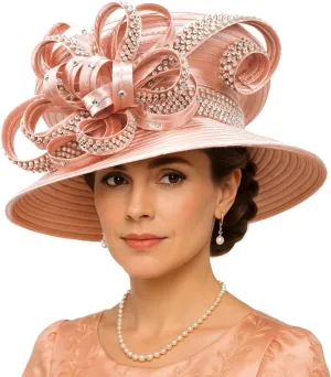 Women Satin Dress Church Derby Hats w/Rhinestones - Elegant Headwear for Special Occasions