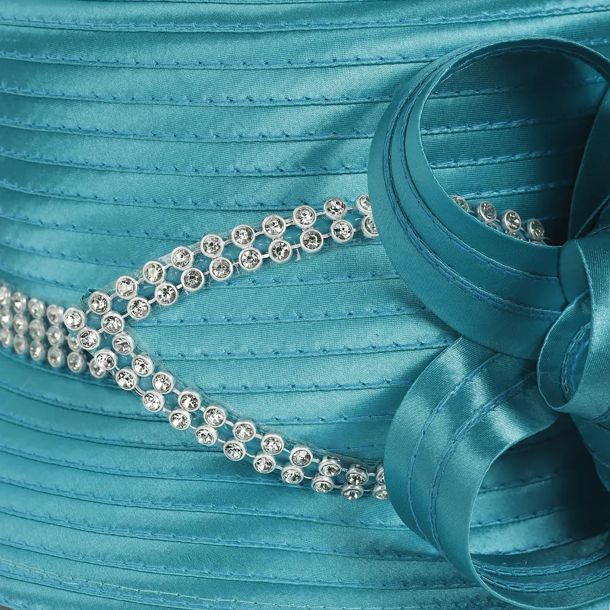 Women Satin Dress Church Derby Hats w/Rhinestones - Elegant Headwear for Special Occasions