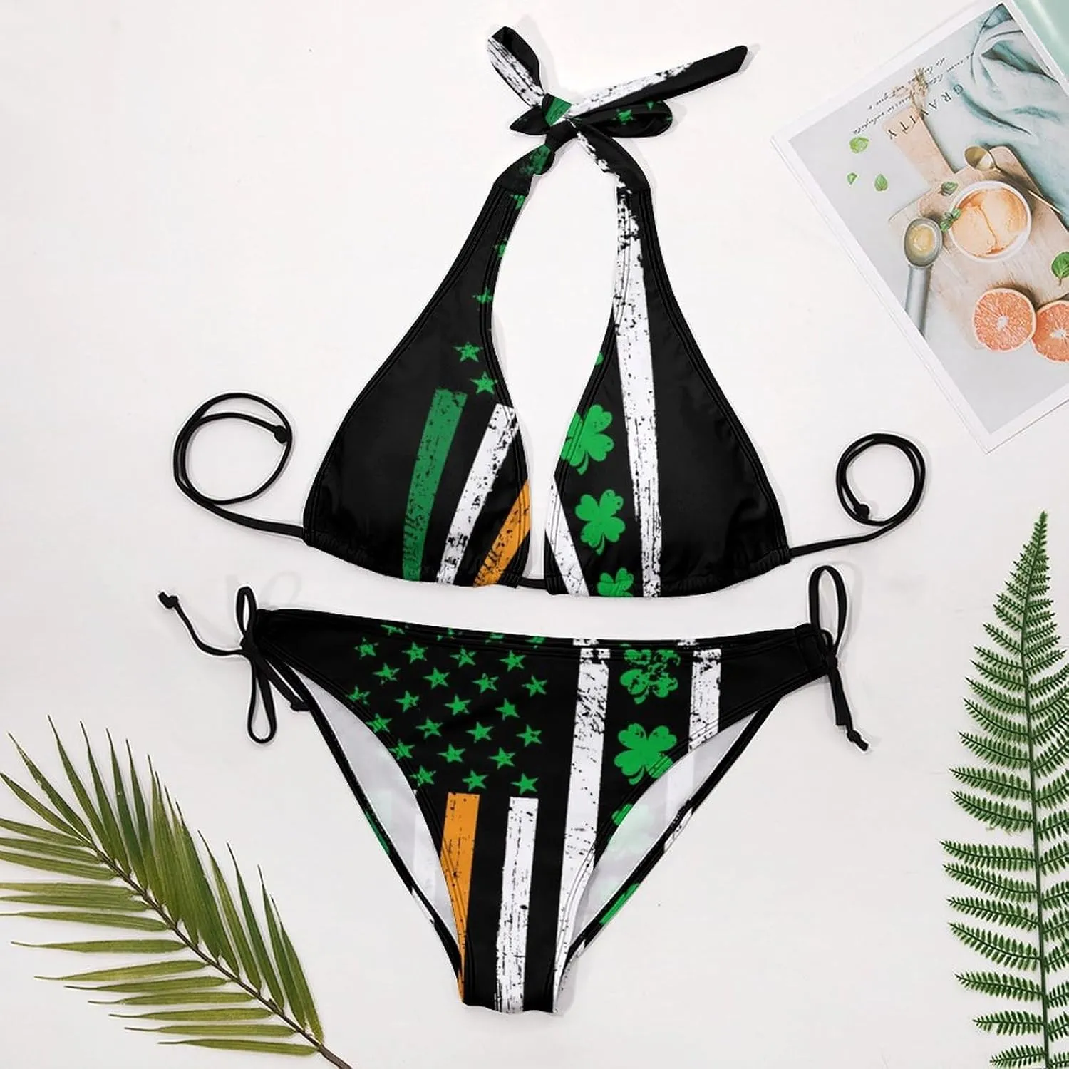 Womens 2 Piece Swimsuits Halter String Bikini Sets, Low Waisted Bathing Suits Sexy Triangle Tie Side Swimwear