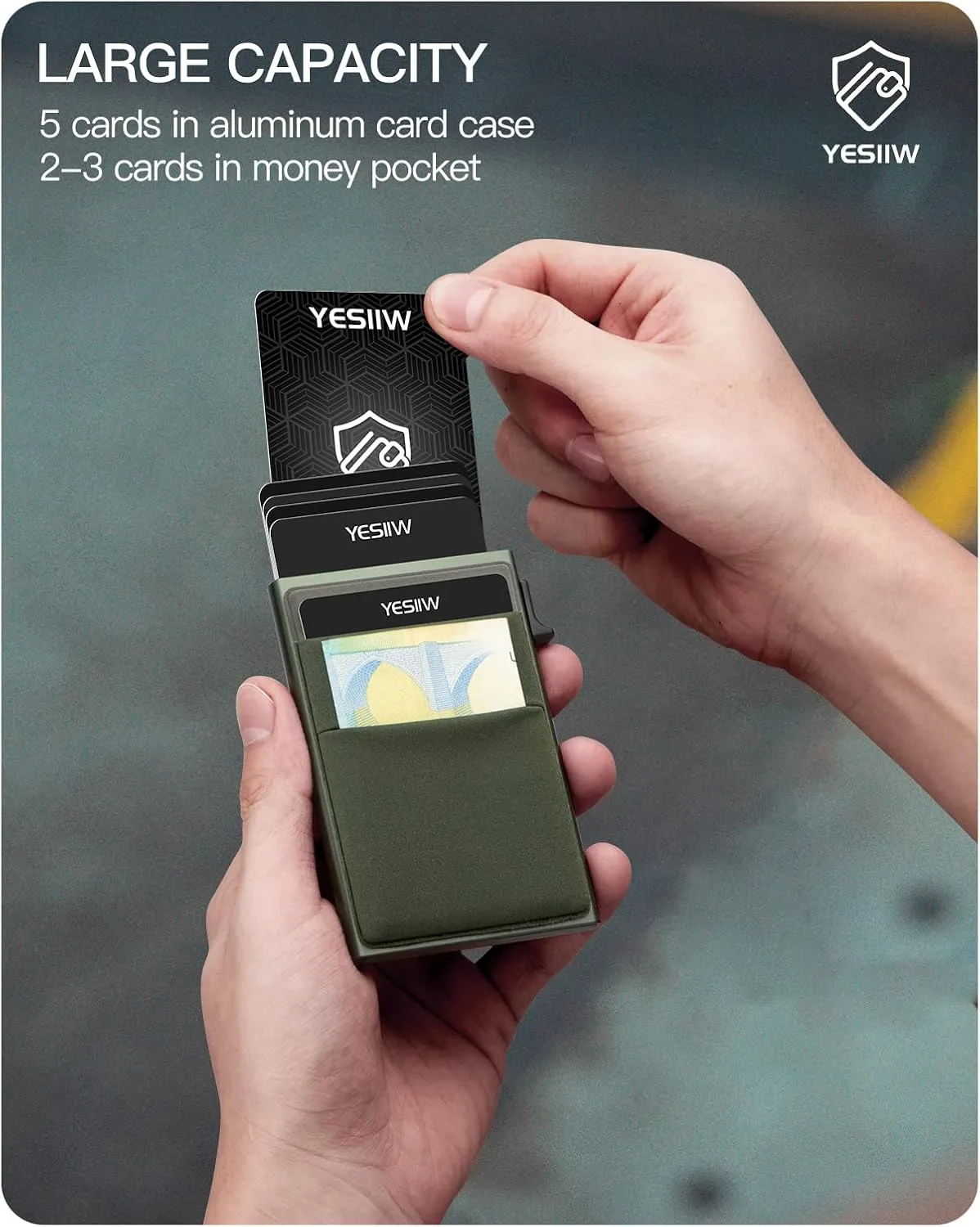 YESIIW Mens Wallet, Green, Aluminum, Ultra Slim, Compact, RFID Protected, Lightweight