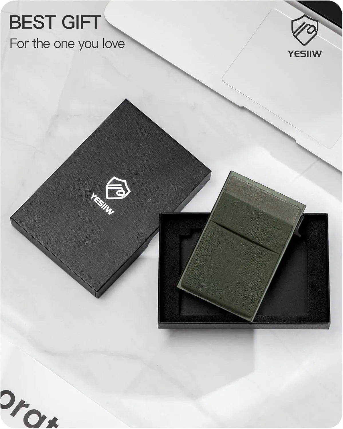 YESIIW Mens Wallet, Green, Aluminum, Ultra Slim, Compact, RFID Protected, Lightweight