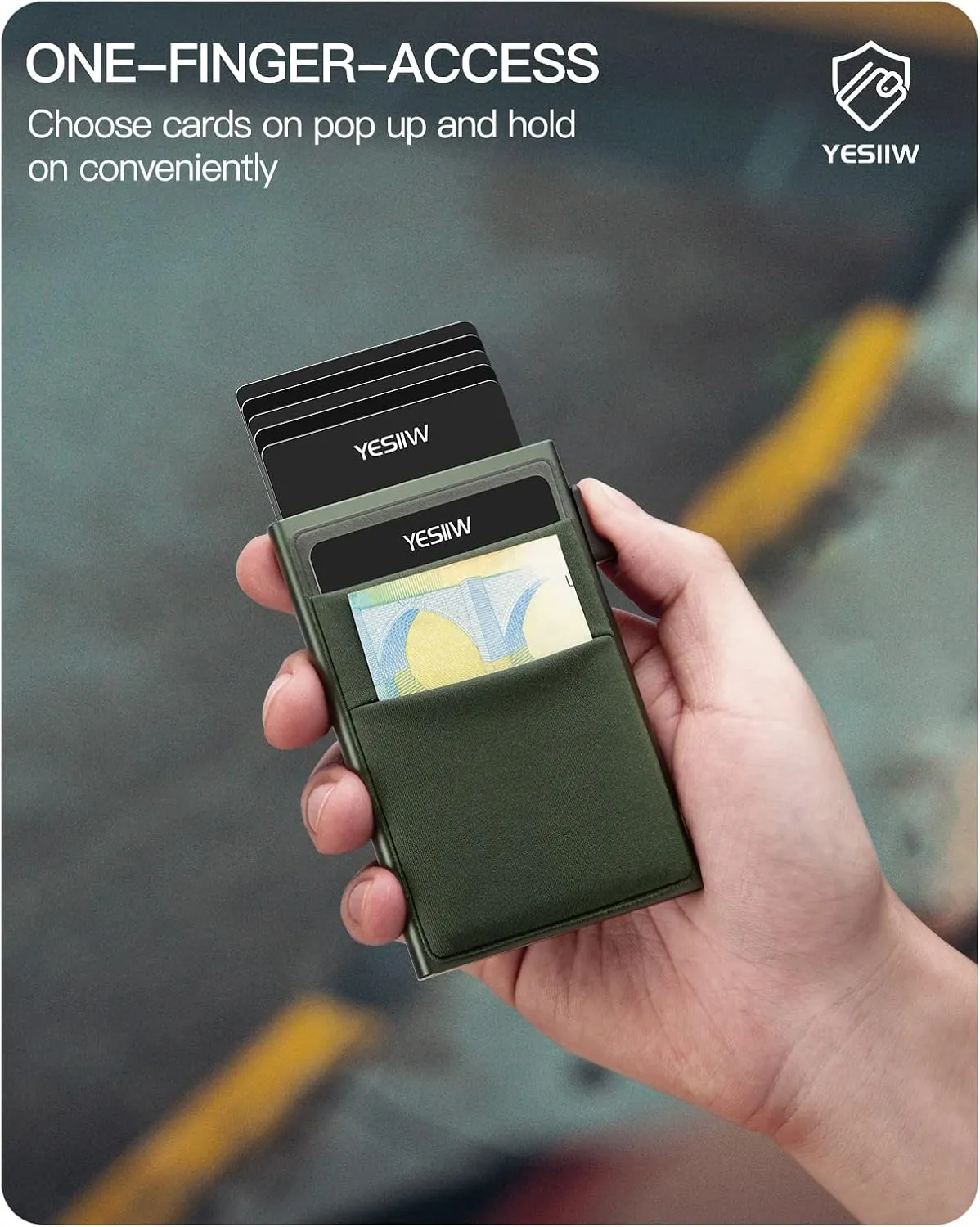 YESIIW Mens Wallet, Green, Aluminum, Ultra Slim, Compact, RFID Protected, Lightweight