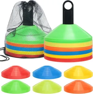 Yunsailing 120 Pack Soccer Cones Disc Cone for Sport Drills Agility Training Cone with 2 Carry Net Bag and 2 Holder Multicolor Round Cones Practice Set Sport Equipment for Football Basketball Kid Game